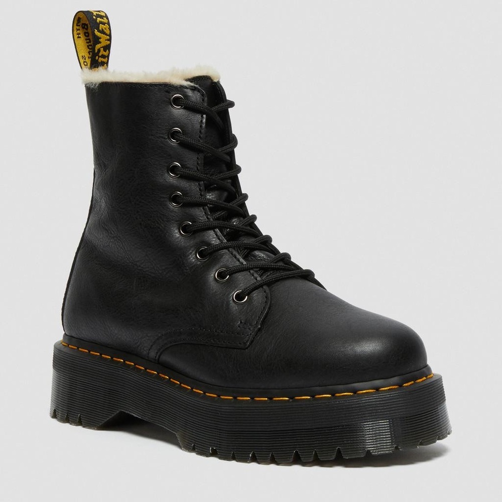 Dr Martens Jadon FL Pisa Black Boot Leather Faux Fur Lined Platforms 6M/7L